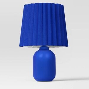 Mini Ceramic Table Lamp‎ Set Of 2 Blue Pleated Drum Shade Room Essentials NEW